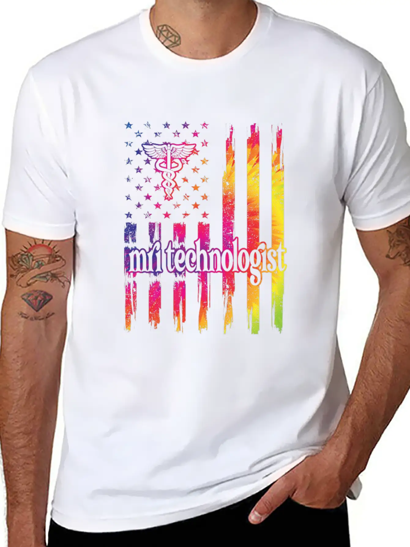MRI Tech Magnetic Resonance Imaging Tech US Flag Stylish Everyday T-Shirt – Unisex Basic Cotton Tee