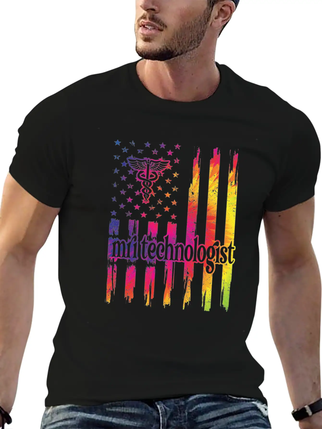 MRI Tech Magnetic Resonance Imaging Tech US Flag Stylish Everyday T-Shirt – Unisex Basic Cotton Tee