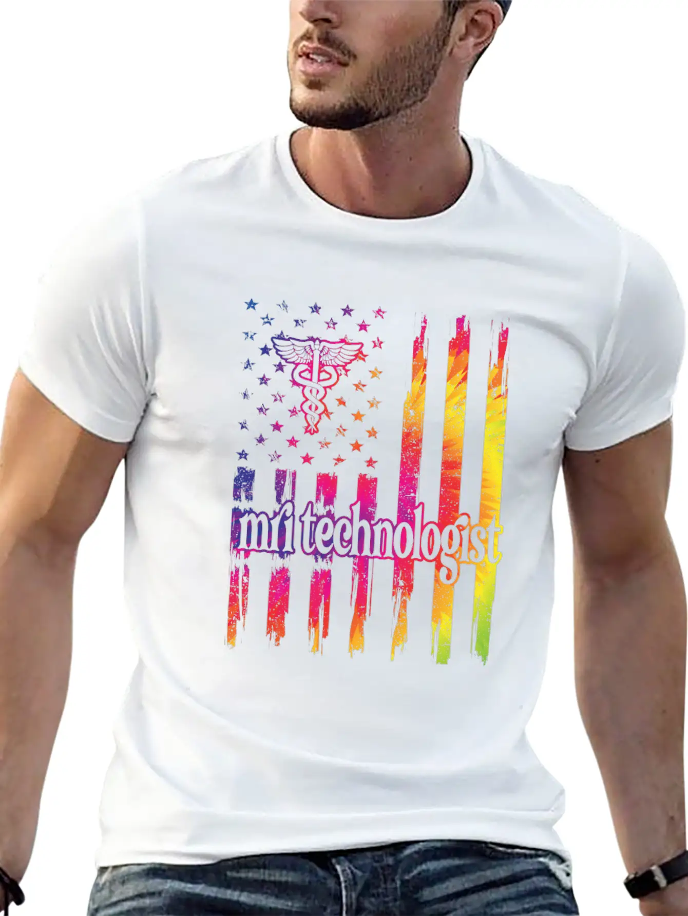 MRI Tech Magnetic Resonance Imaging Tech US Flag Stylish Everyday T-Shirt – Unisex Basic Cotton Tee