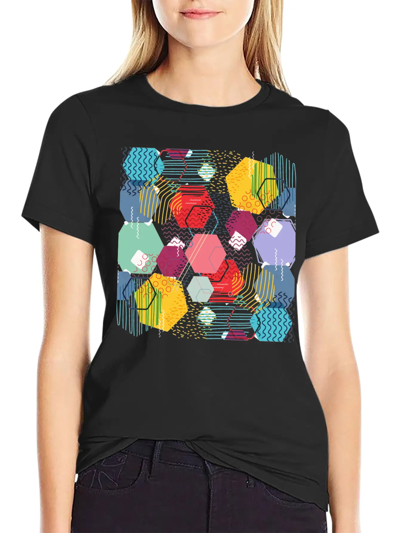 Multicolor Geometric Art Stylish Everyday T-Shirt – Unisex Basic Cotton Tee