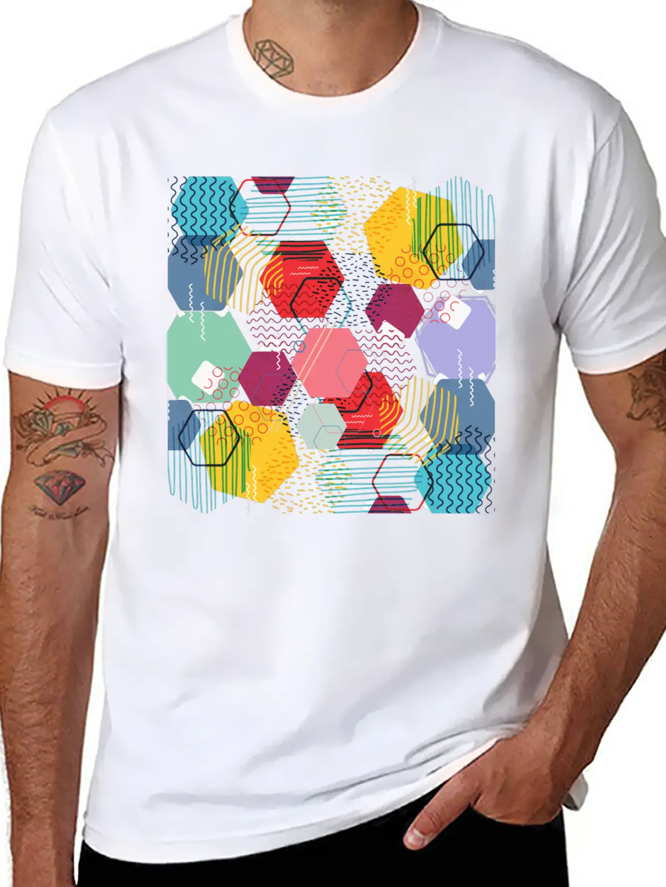 Multicolor Geometric Art Stylish Everyday T-Shirt – Unisex Basic Cotton Tee