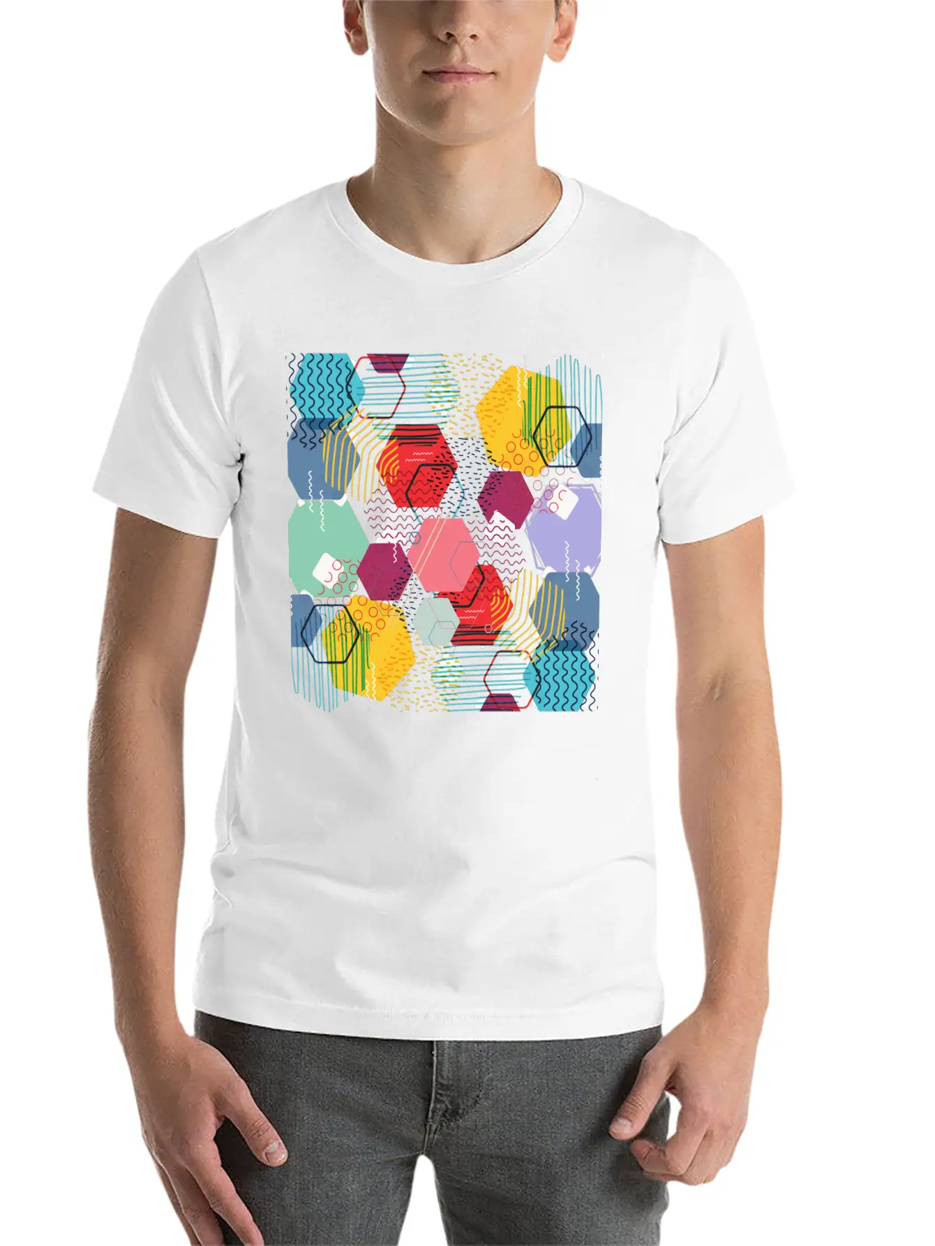 Multicolor Geometric Art Stylish Everyday T-Shirt – Unisex Basic Cotton Tee