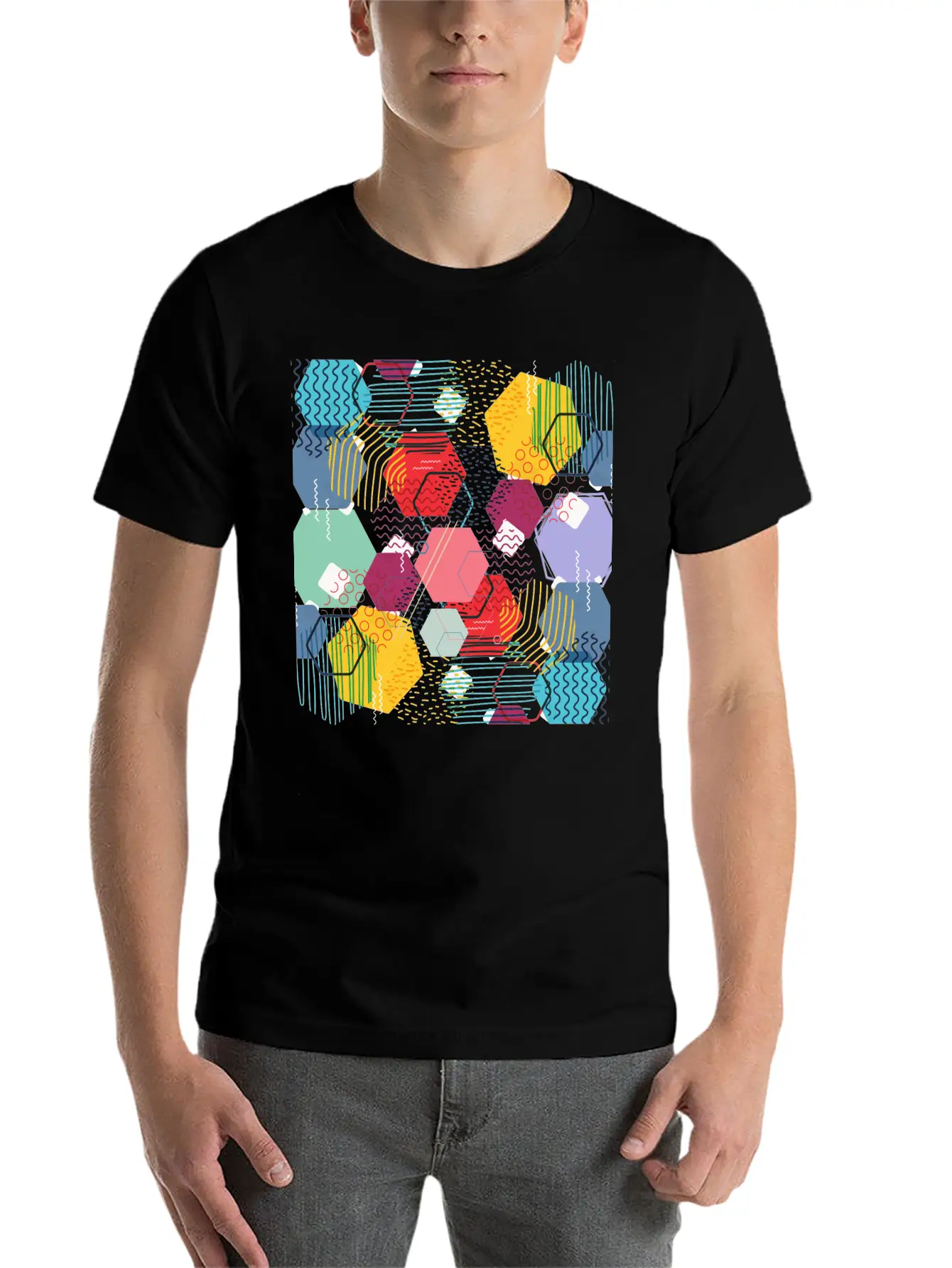 Multicolor Geometric Art Stylish Everyday T-Shirt – Unisex Basic Cotton Tee