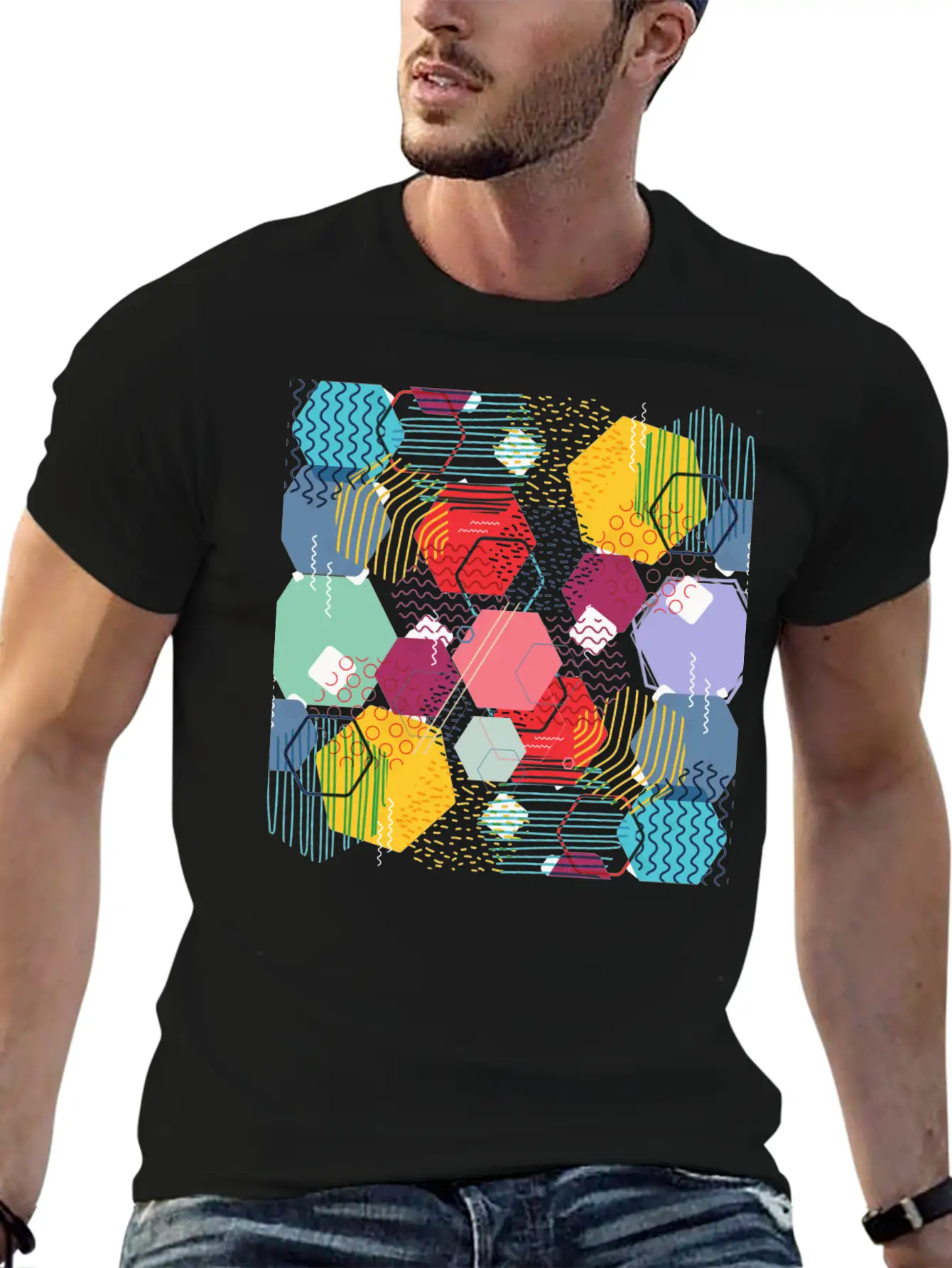 Multicolor Geometric Art Stylish Everyday T-Shirt – Unisex Basic Cotton Tee