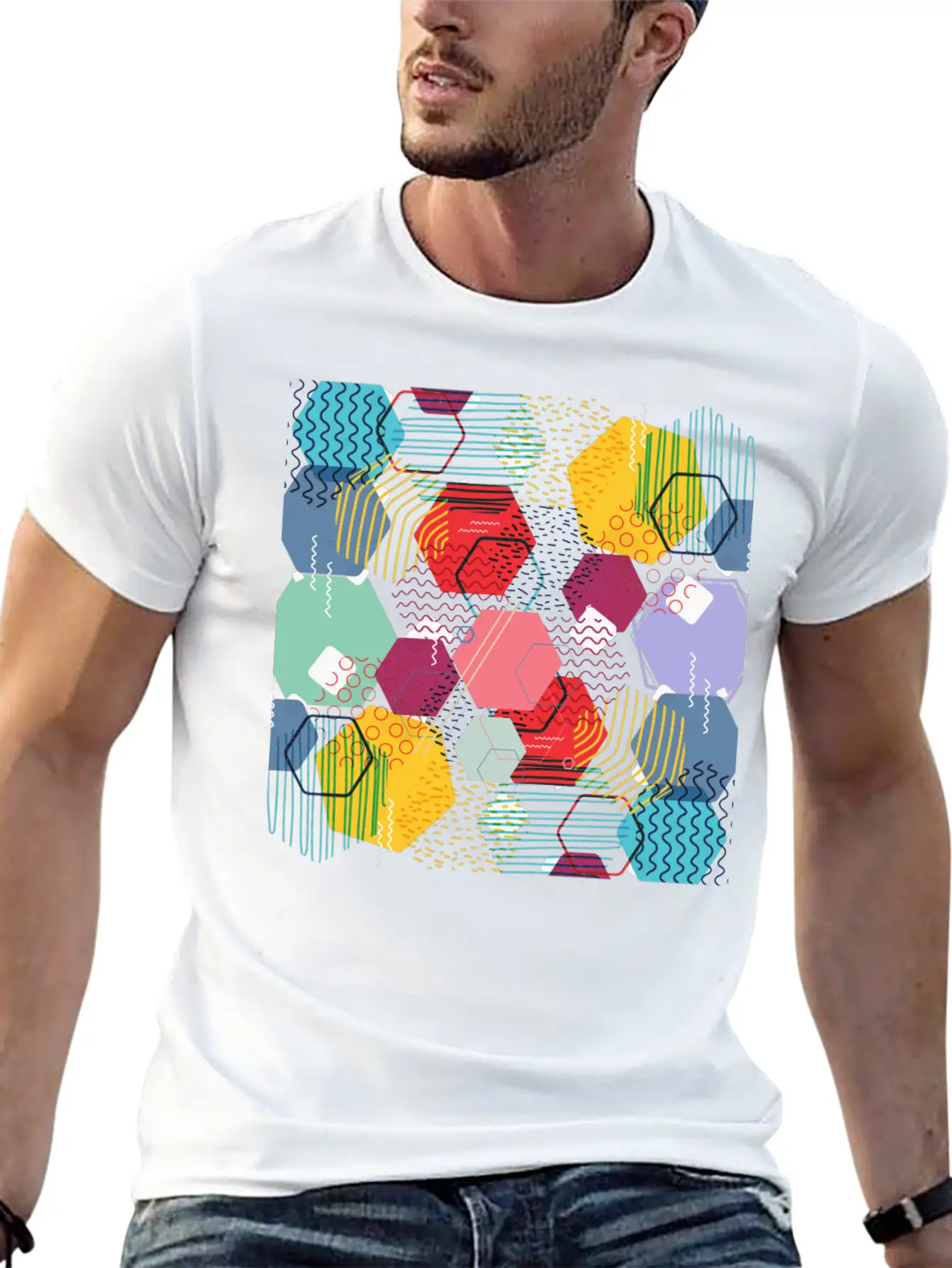 Multicolor Geometric Art Stylish Everyday T-Shirt – Unisex Basic Cotton Tee