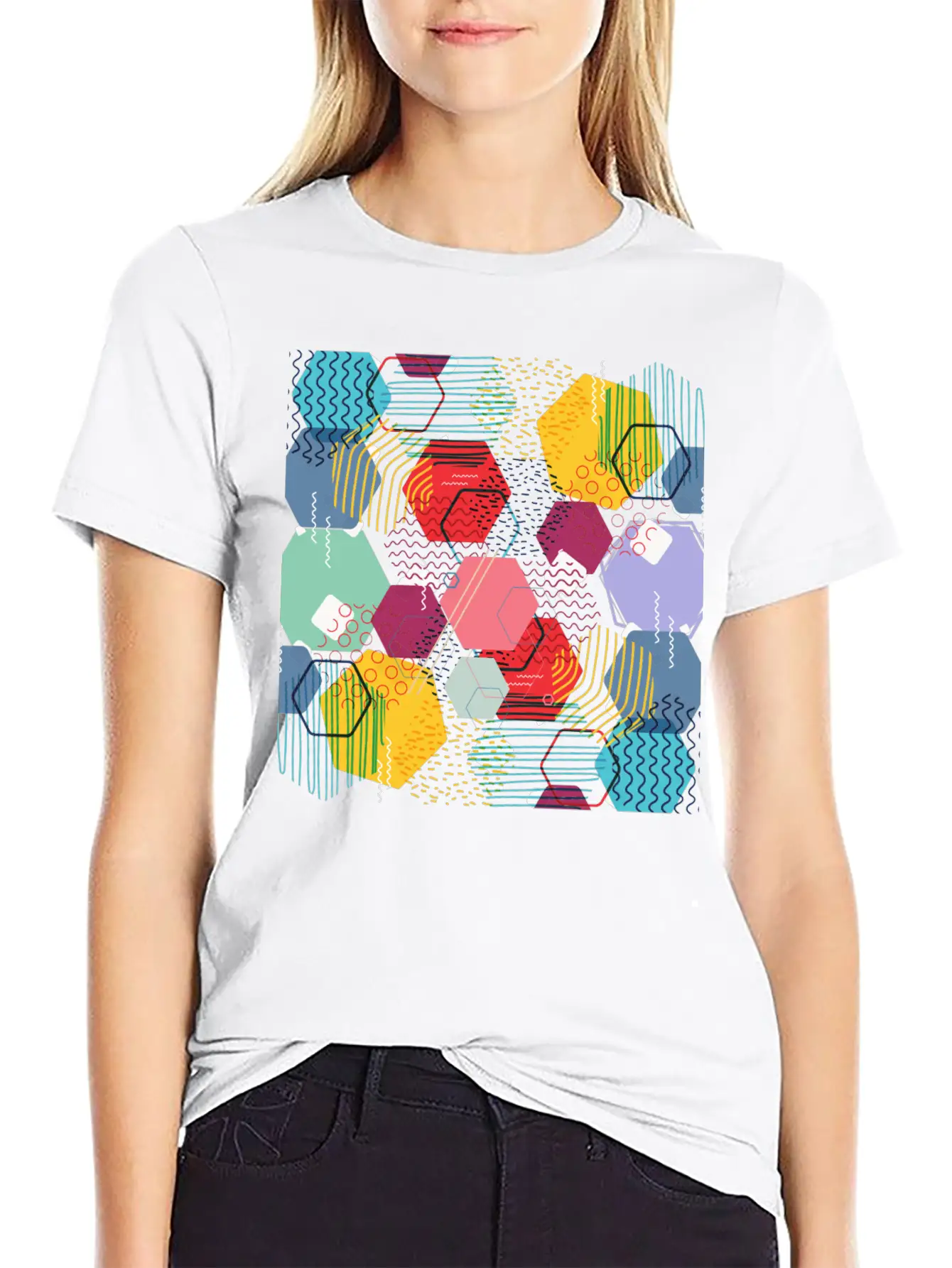 Multicolor Geometric Art Stylish Everyday T-Shirt – Unisex Basic Cotton Tee