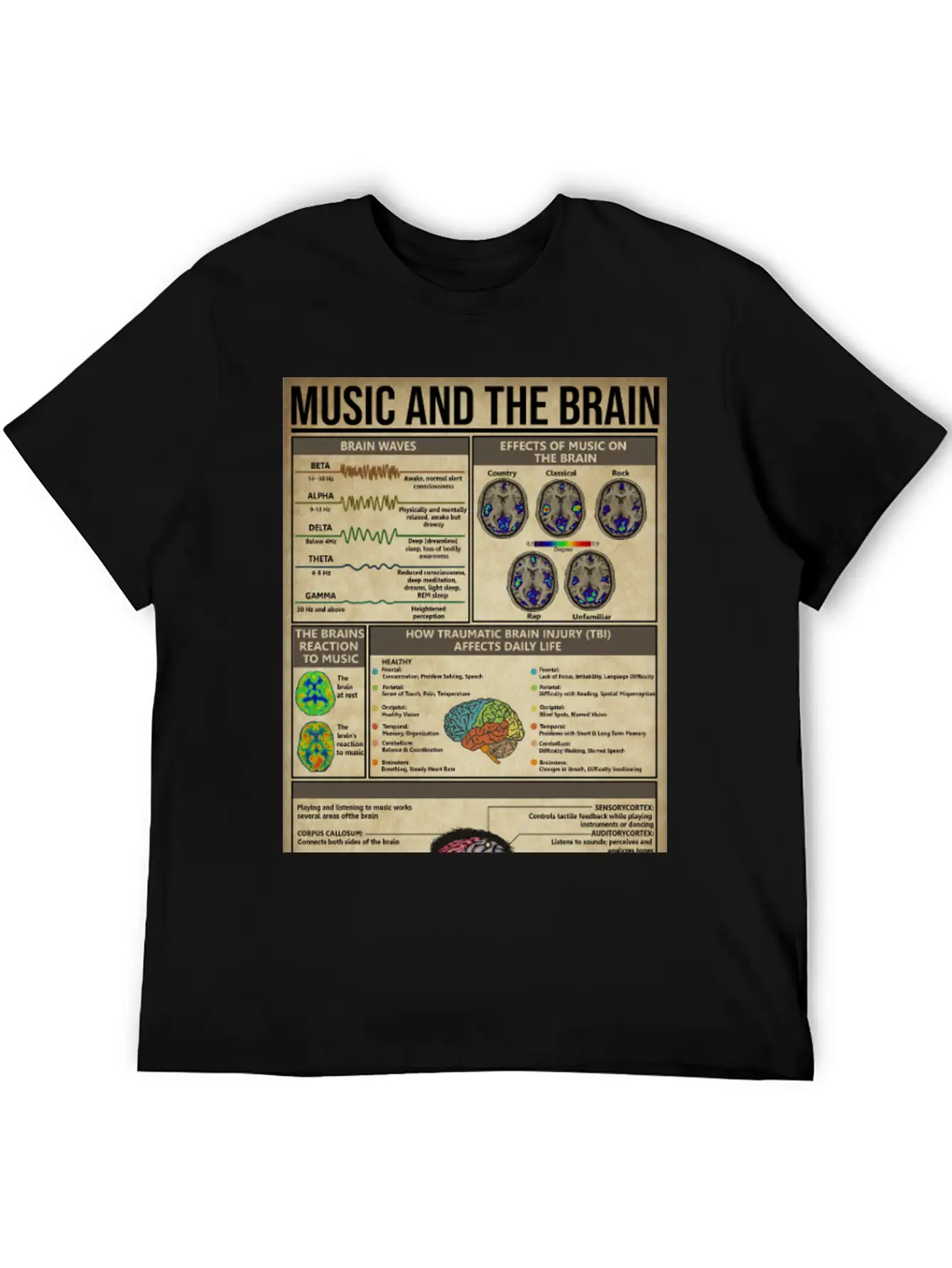 Music And Brain Music Knowledge Poster Basic Graphic T-Shirt – Daily Comfort In Soft Cotton