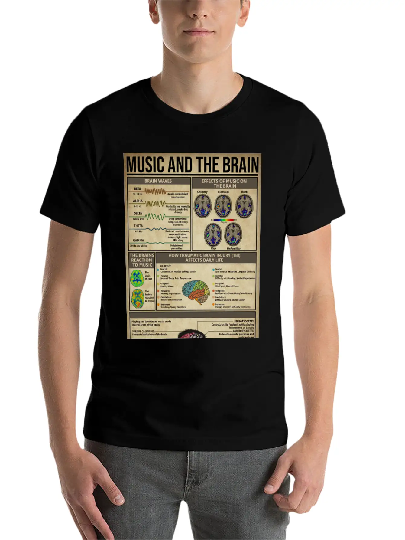Music And Brain Music Knowledge Poster Basic Graphic T-Shirt – Daily Comfort In Soft Cotton