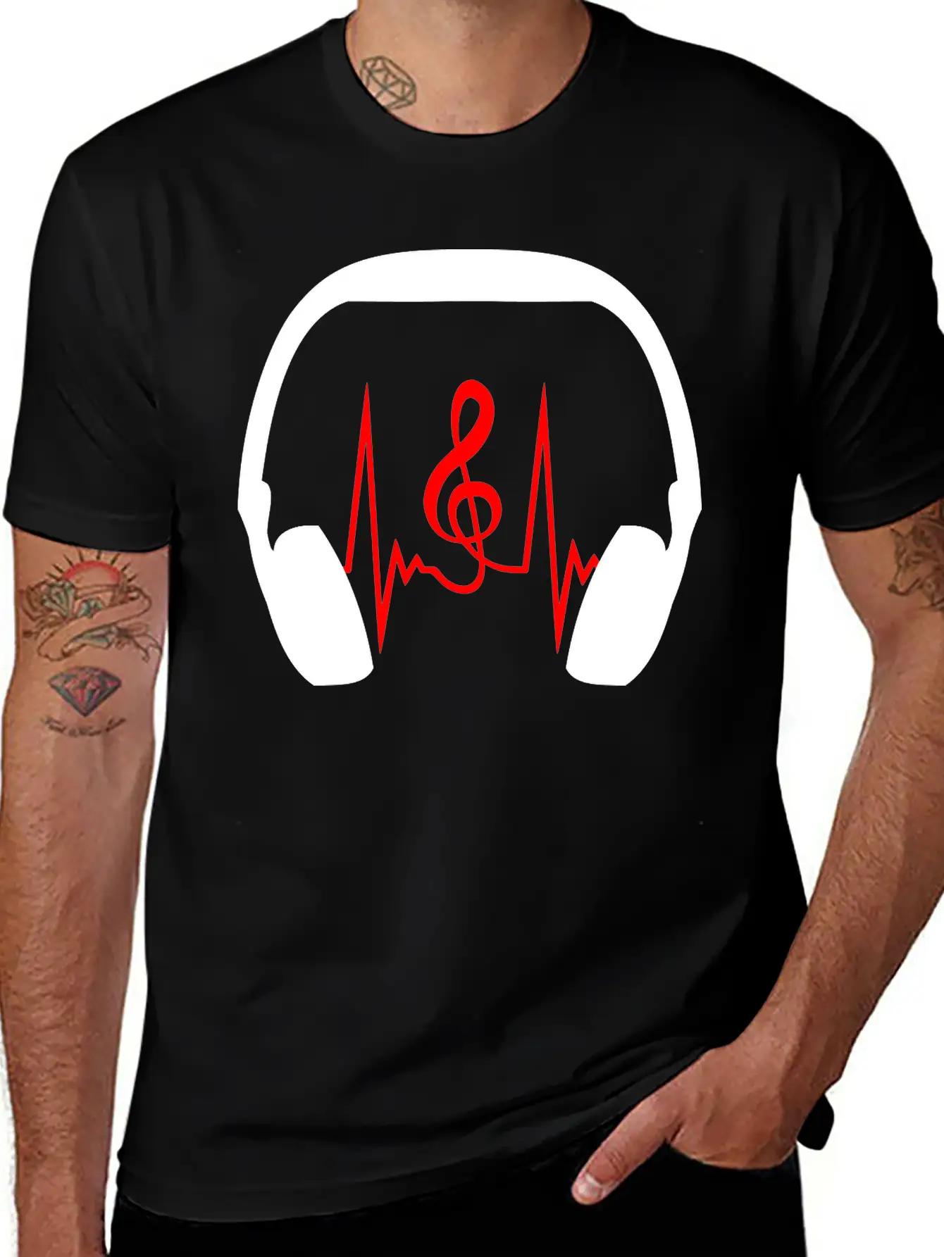 Music Clef Note Headphones Sound Loud Pulse ECG Unisex Short Sleeve Soft Cotton T-Shirt – Casual Everyday Wear
