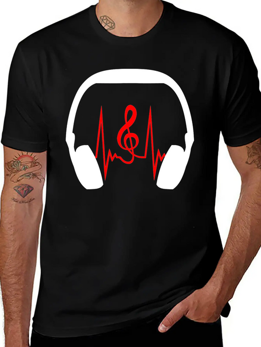 Music Clef Note Headphones Sound Loud Pulse ECG Unisex Short Sleeve Soft Cotton T-Shirt – Casual Everyday Wear