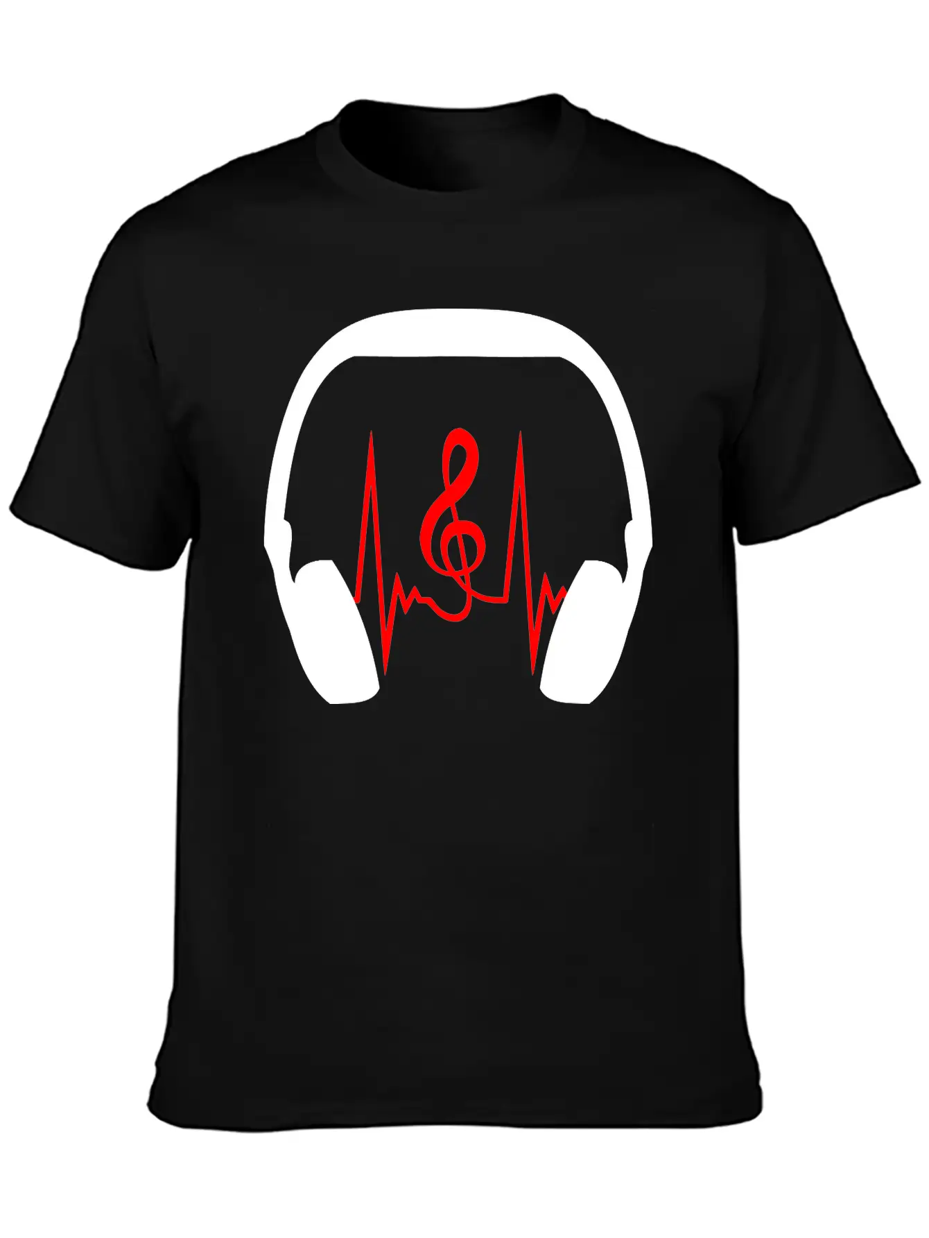 Music Clef Note Headphones Sound Loud Pulse ECG Unisex Short Sleeve Soft Cotton T-Shirt – Casual Everyday Wear