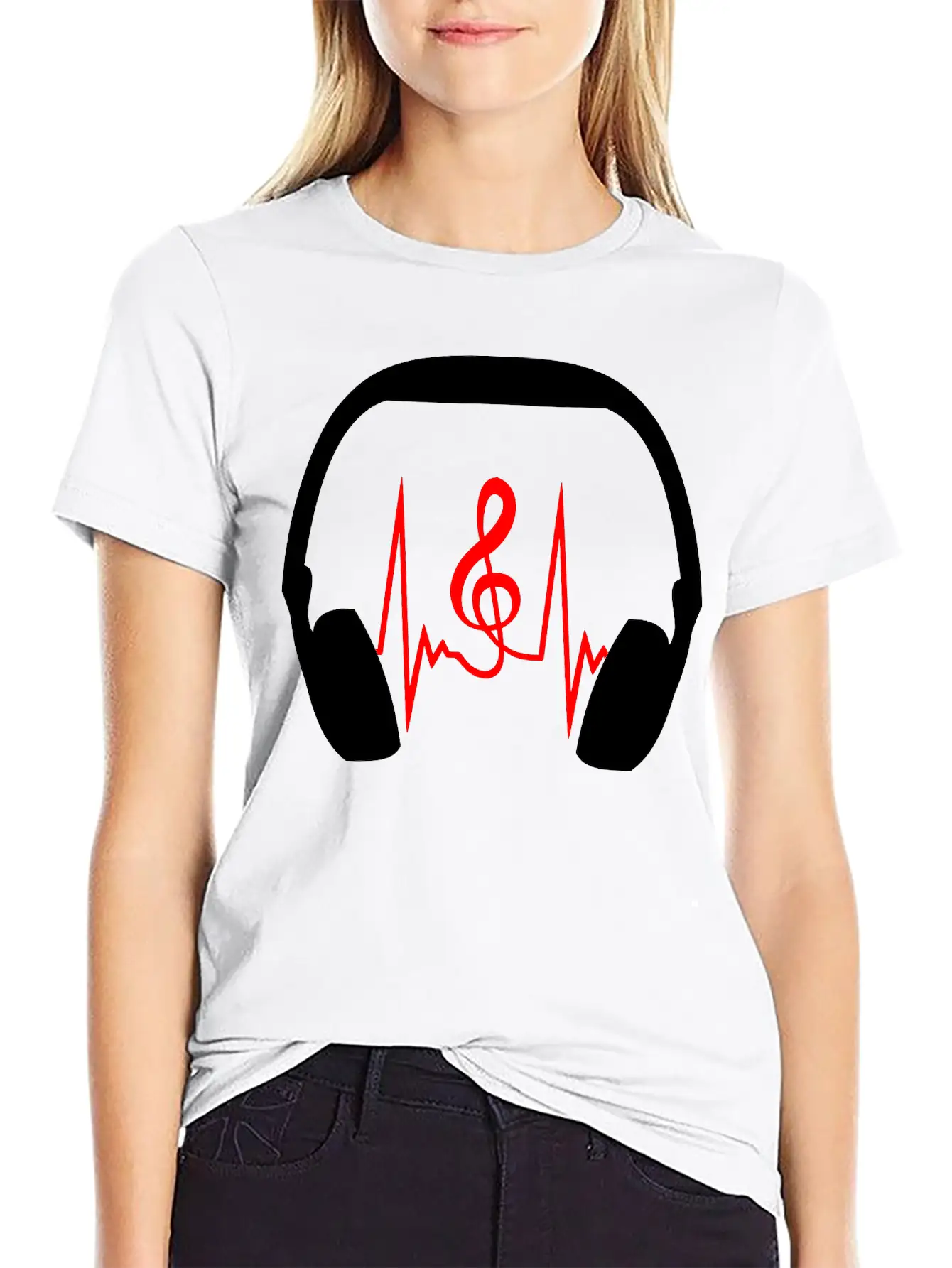 Music Clef Note Headphones Sound Loud Pulse ECG Unisex Short Sleeve Soft Cotton T-Shirt – Casual Everyday Wear