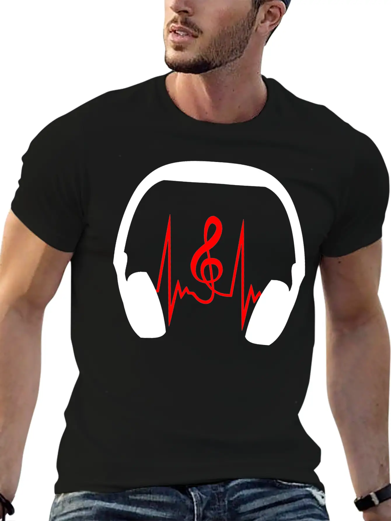Music Clef Note Headphones Sound Loud Pulse ECG Unisex Short Sleeve Soft Cotton T-Shirt – Casual Everyday Wear