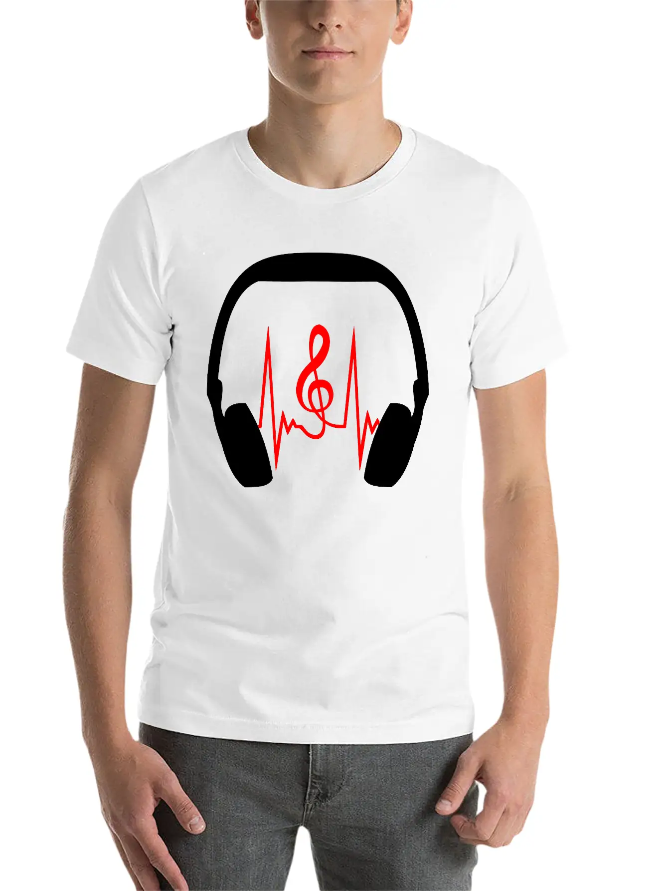 Music Clef Note Headphones Sound Loud Pulse ECG Unisex Short Sleeve Soft Cotton T-Shirt – Casual Everyday Wear