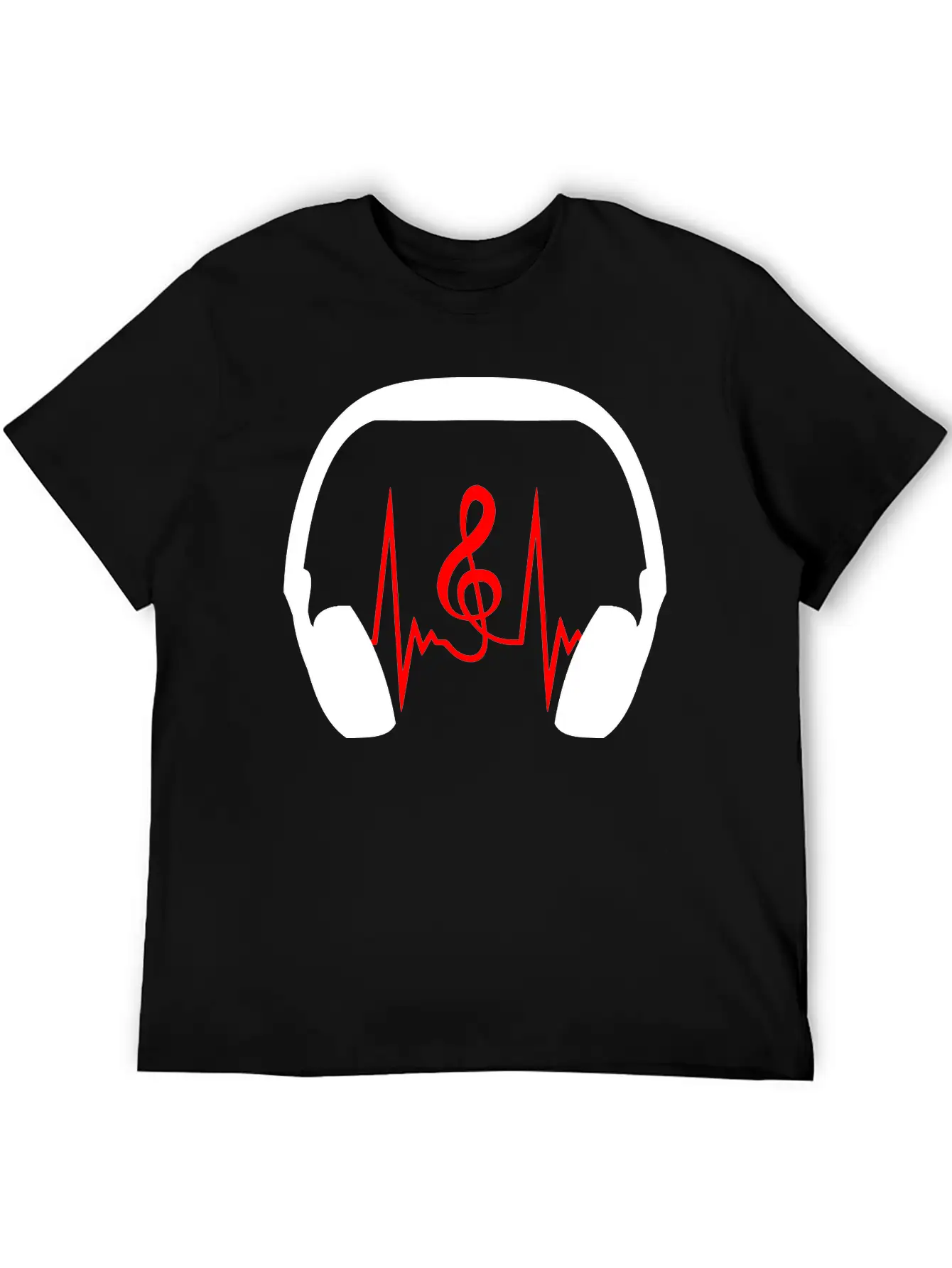 Music Clef Note Headphones Sound Loud Pulse ECG Unisex Short Sleeve Soft Cotton T-Shirt – Casual Everyday Wear
