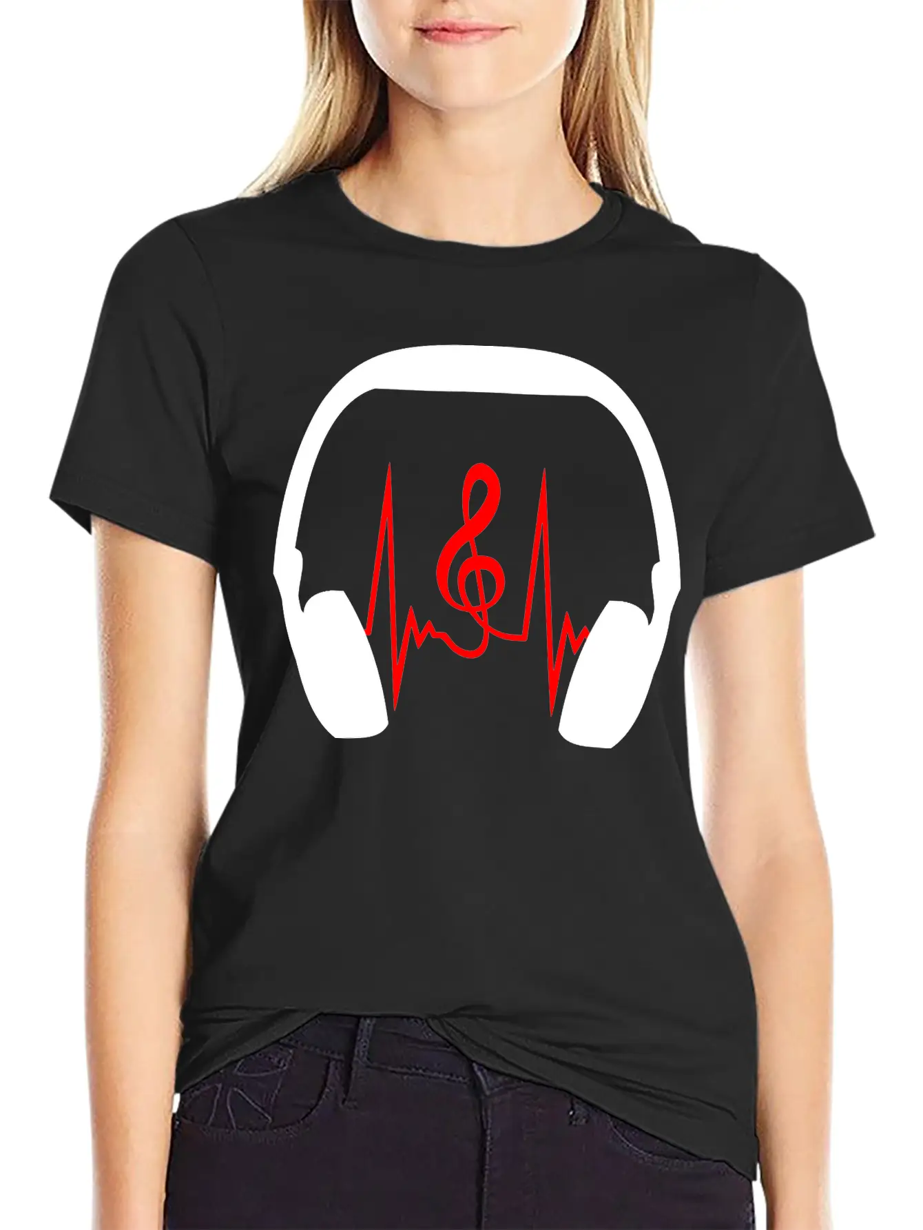 Music Clef Note Headphones Sound Loud Pulse ECG Unisex Short Sleeve Soft Cotton T-Shirt – Casual Everyday Wear