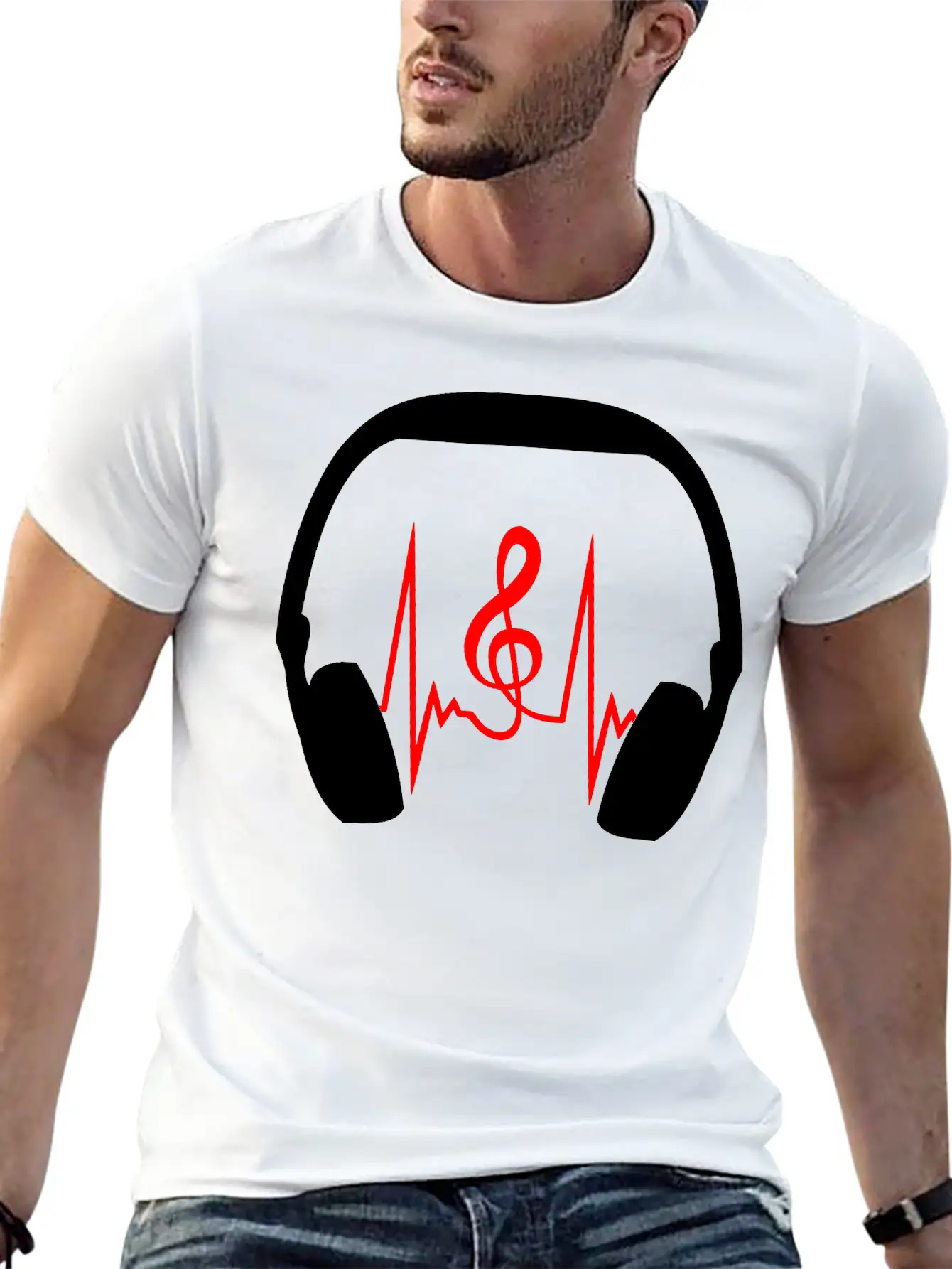 Music Clef Note Headphones Sound Loud Pulse ECG Unisex Short Sleeve Soft Cotton T-Shirt – Casual Everyday Wear