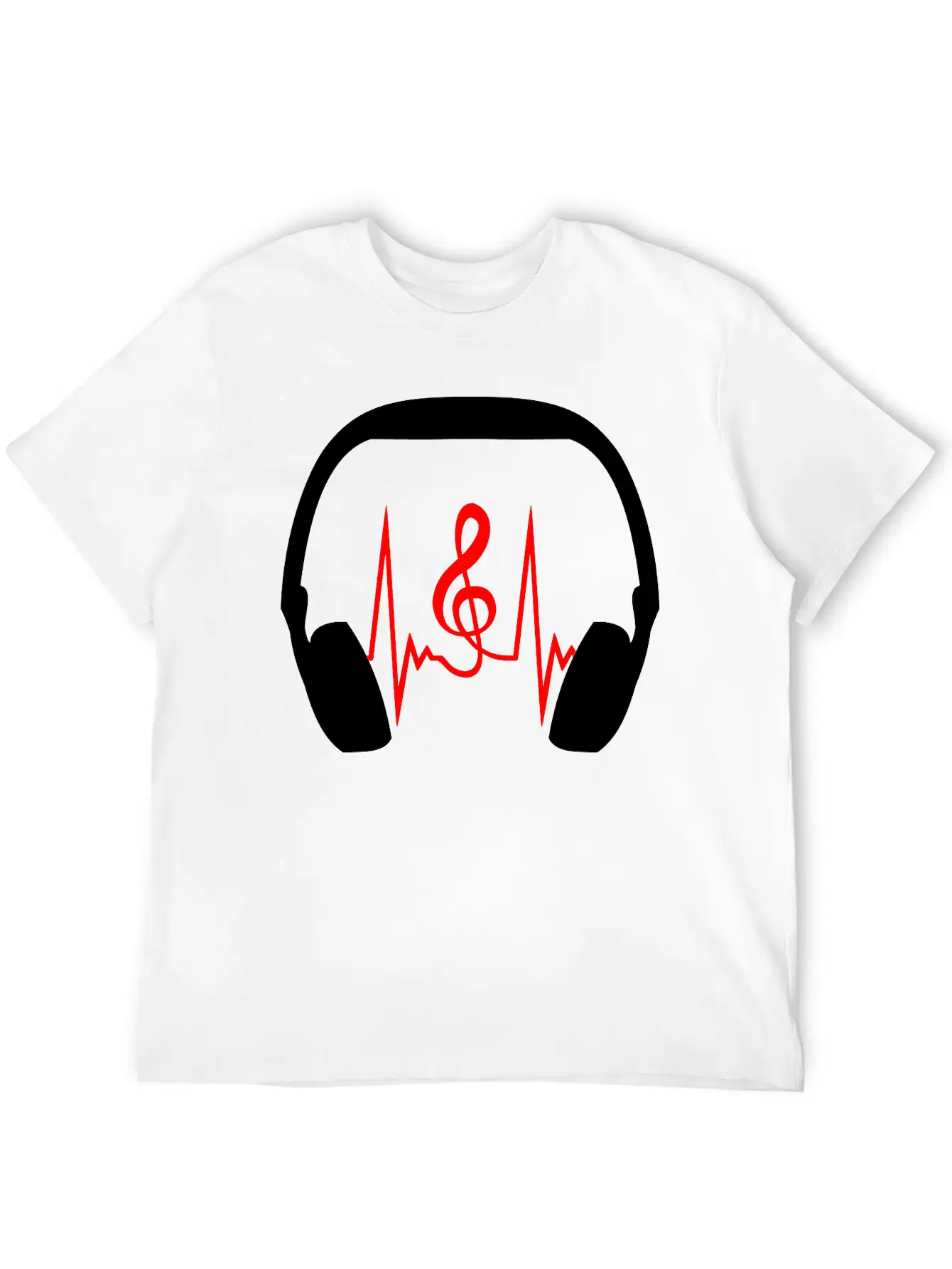 Music Clef Note Headphones Sound Loud Pulse ECG Unisex Short Sleeve Soft Cotton T-Shirt – Casual Everyday Wear