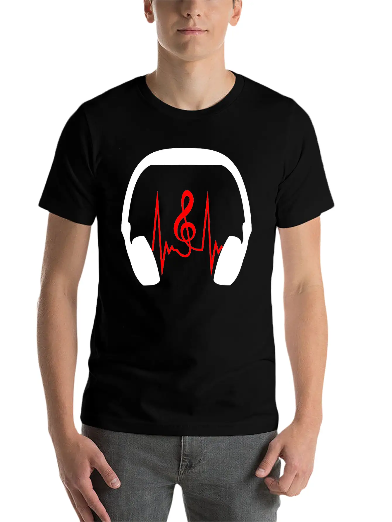 Music Clef Note Headphones Sound Loud Pulse ECG Unisex Short Sleeve Soft Cotton T-Shirt – Casual Everyday Wear