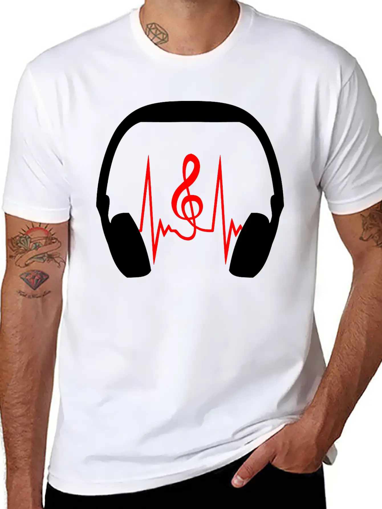 Music Clef Note Headphones Sound Loud Pulse ECG Unisex Short Sleeve Soft Cotton T-Shirt – Casual Everyday Wear