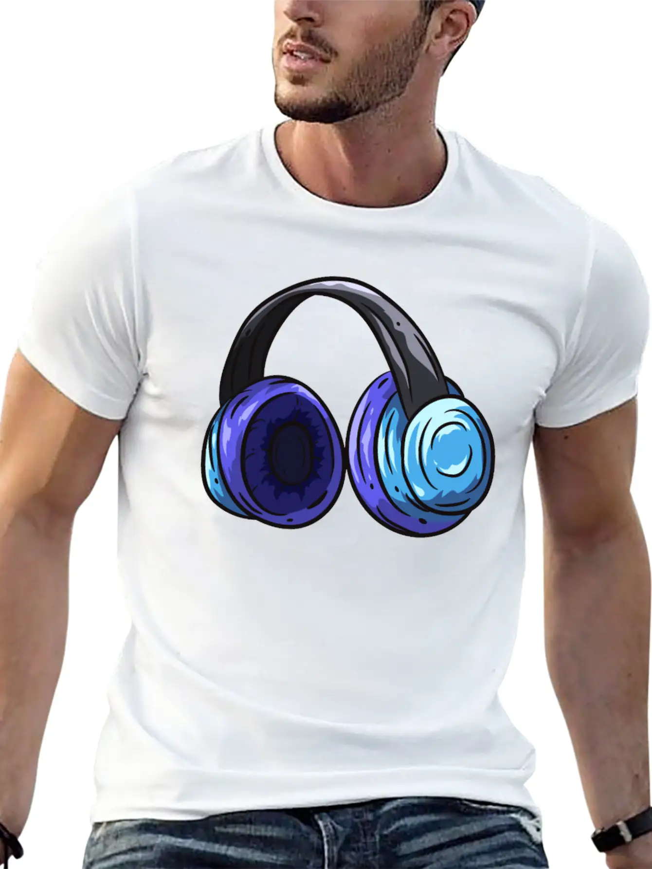 Music Headphones Unisex Short Sleeve Soft Cotton T-Shirt – Casual Everyday Wear