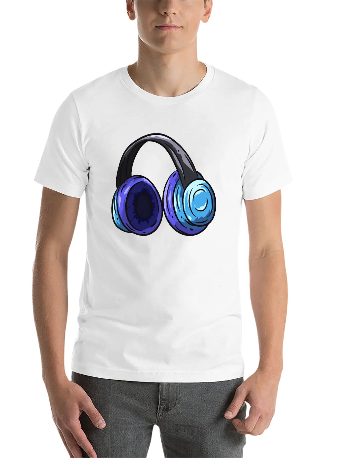 Music Headphones Unisex Short Sleeve Soft Cotton T-Shirt – Casual Everyday Wear