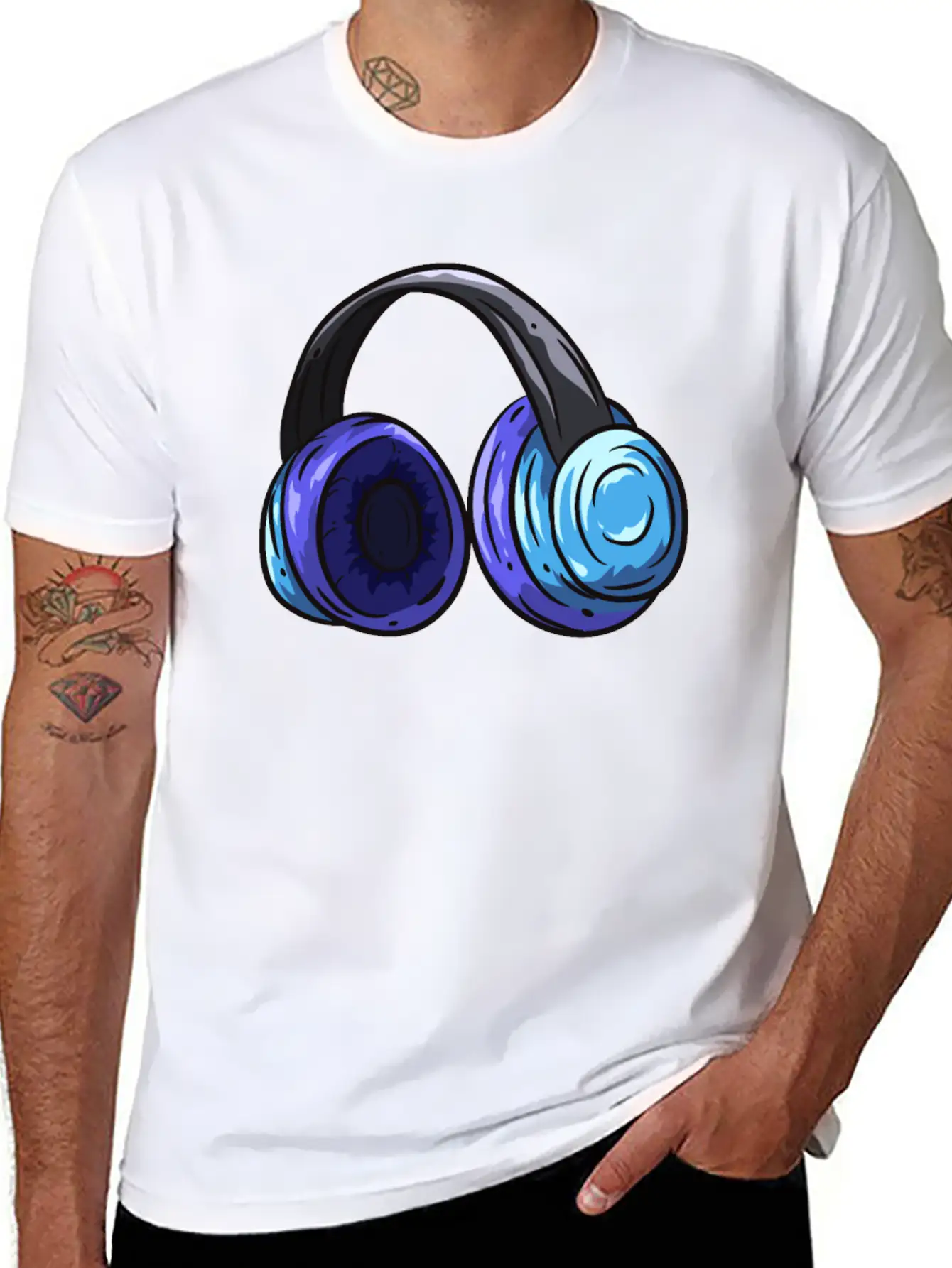 Music Headphones Unisex Short Sleeve Soft Cotton T-Shirt – Casual Everyday Wear