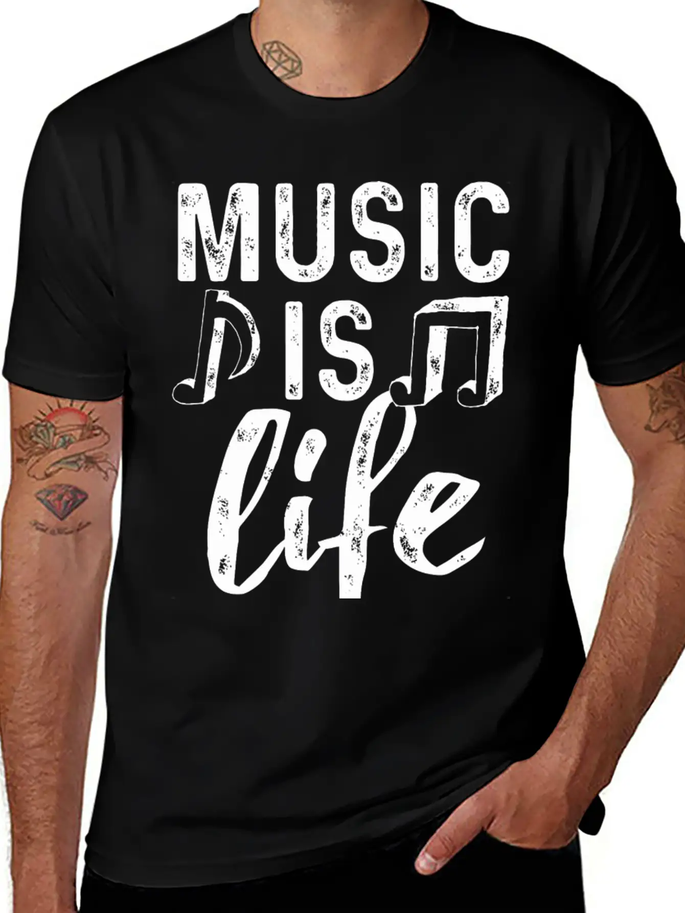 Music Is Life2 Weiss Stylish Everyday T-Shirt – Unisex Basic Cotton Tee