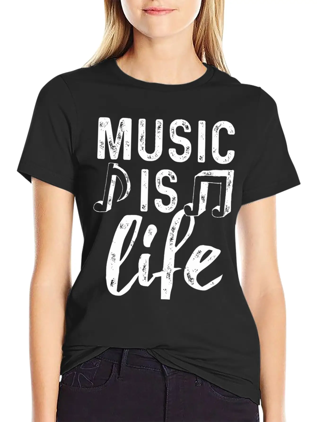 Music Is Life2 Weiss Stylish Everyday T-Shirt – Unisex Basic Cotton Tee
