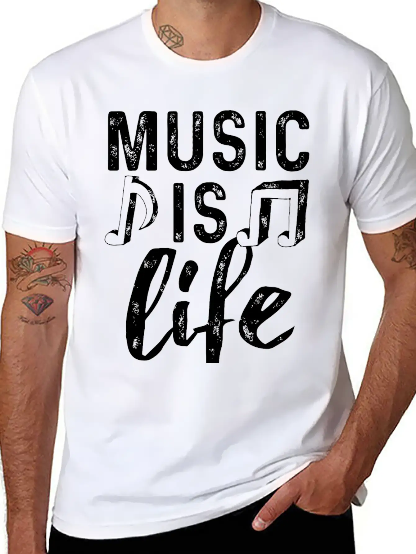 Music Is Life2 Weiss Stylish Everyday T-Shirt – Unisex Basic Cotton Tee