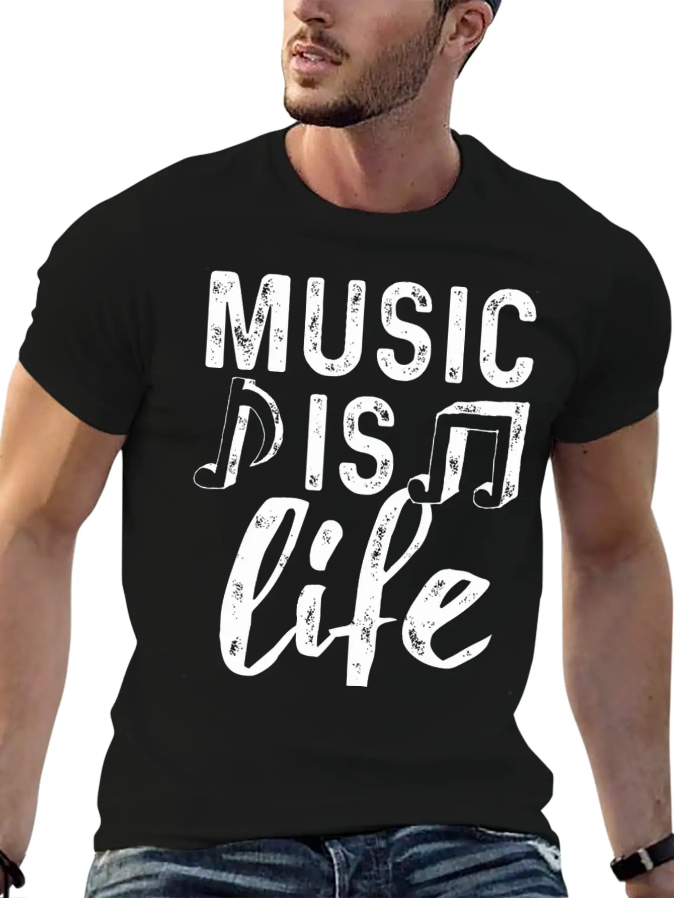 Music Is Life2 Weiss Stylish Everyday T-Shirt – Unisex Basic Cotton Tee