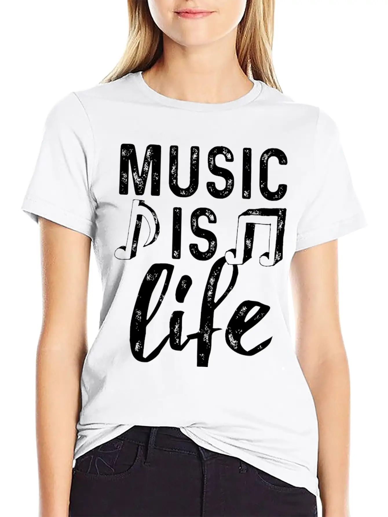 Music Is Life2 Weiss Stylish Everyday T-Shirt – Unisex Basic Cotton Tee