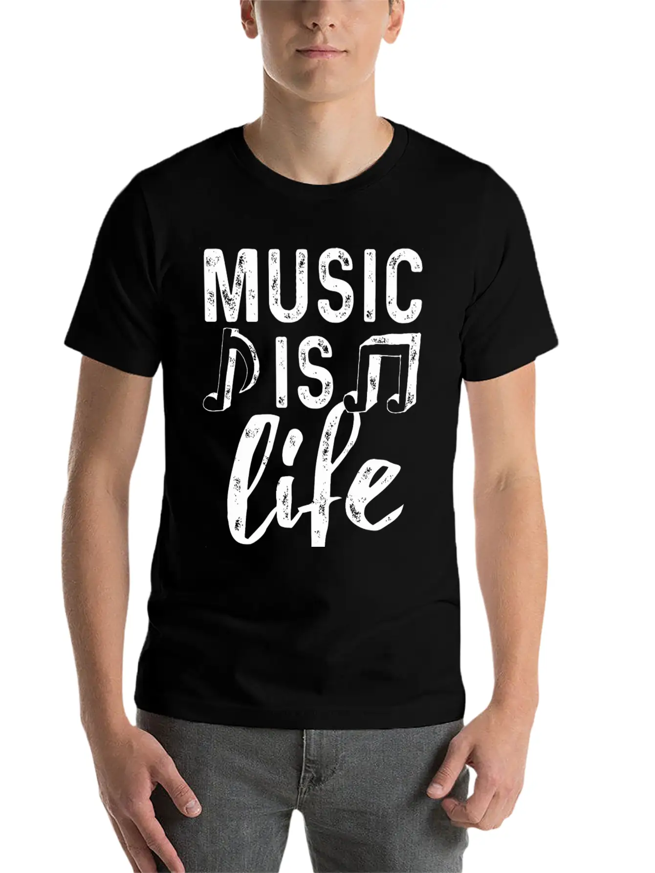 Music Is Life2 Weiss Stylish Everyday T-Shirt – Unisex Basic Cotton Tee