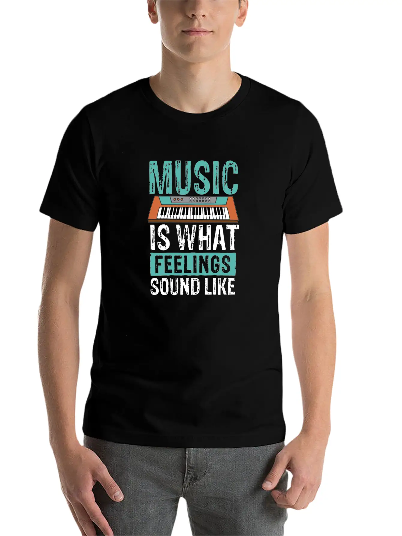 Music Is What Feelings Sound Like Keyboard Piano Stylish Everyday T-Shirt – Unisex Basic Cotton Tee