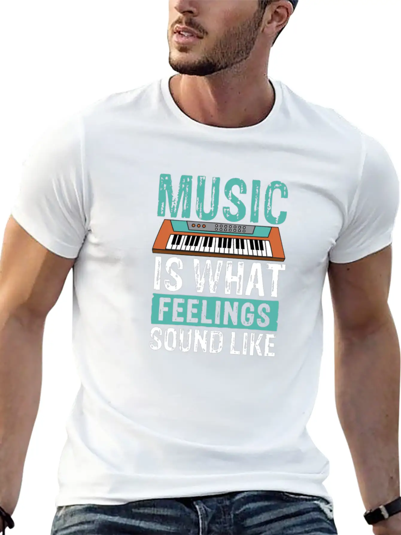 Music Is What Feelings Sound Like Keyboard Piano Stylish Everyday T-Shirt – Unisex Basic Cotton Tee