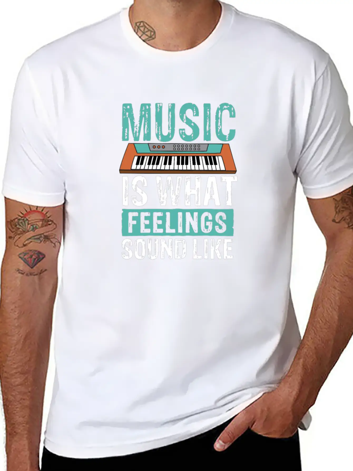 Music Is What Feelings Sound Like Keyboard Piano Stylish Everyday T-Shirt – Unisex Basic Cotton Tee