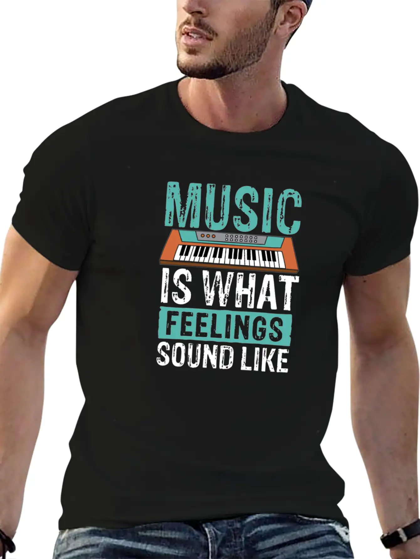 Music Is What Feelings Sound Like Keyboard Piano Stylish Everyday T-Shirt – Unisex Basic Cotton Tee