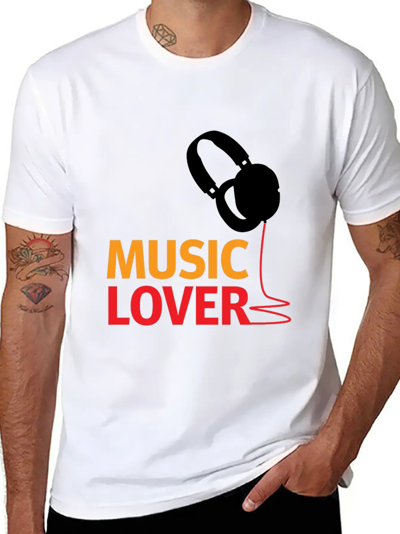 Music Lover Headphones - Gift Ideas Unisex Short Sleeve Soft Cotton T-Shirt – Casual Everyday Wear