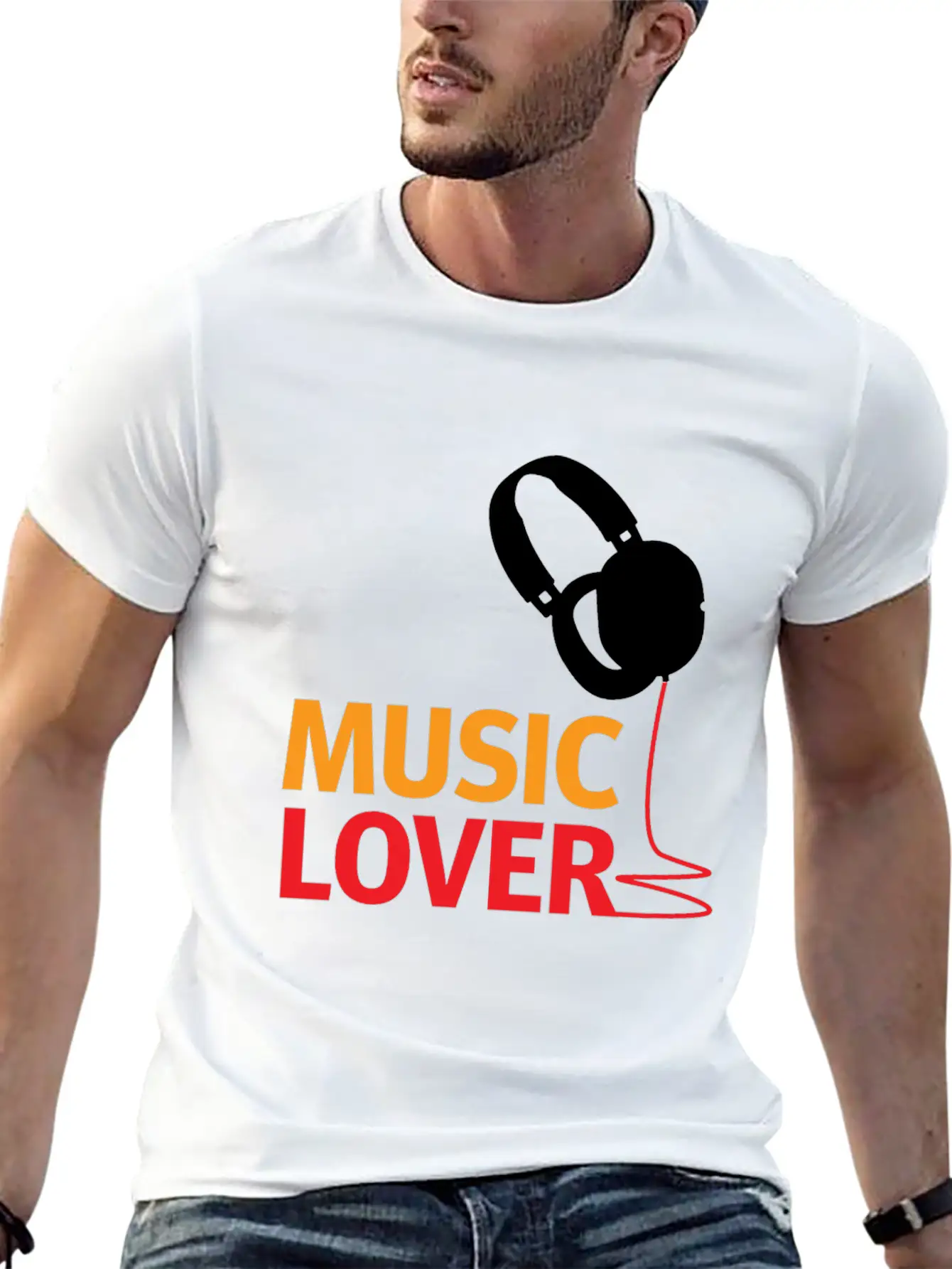 Music Lover Headphones - Gift Ideas Unisex Short Sleeve Soft Cotton T-Shirt – Casual Everyday Wear