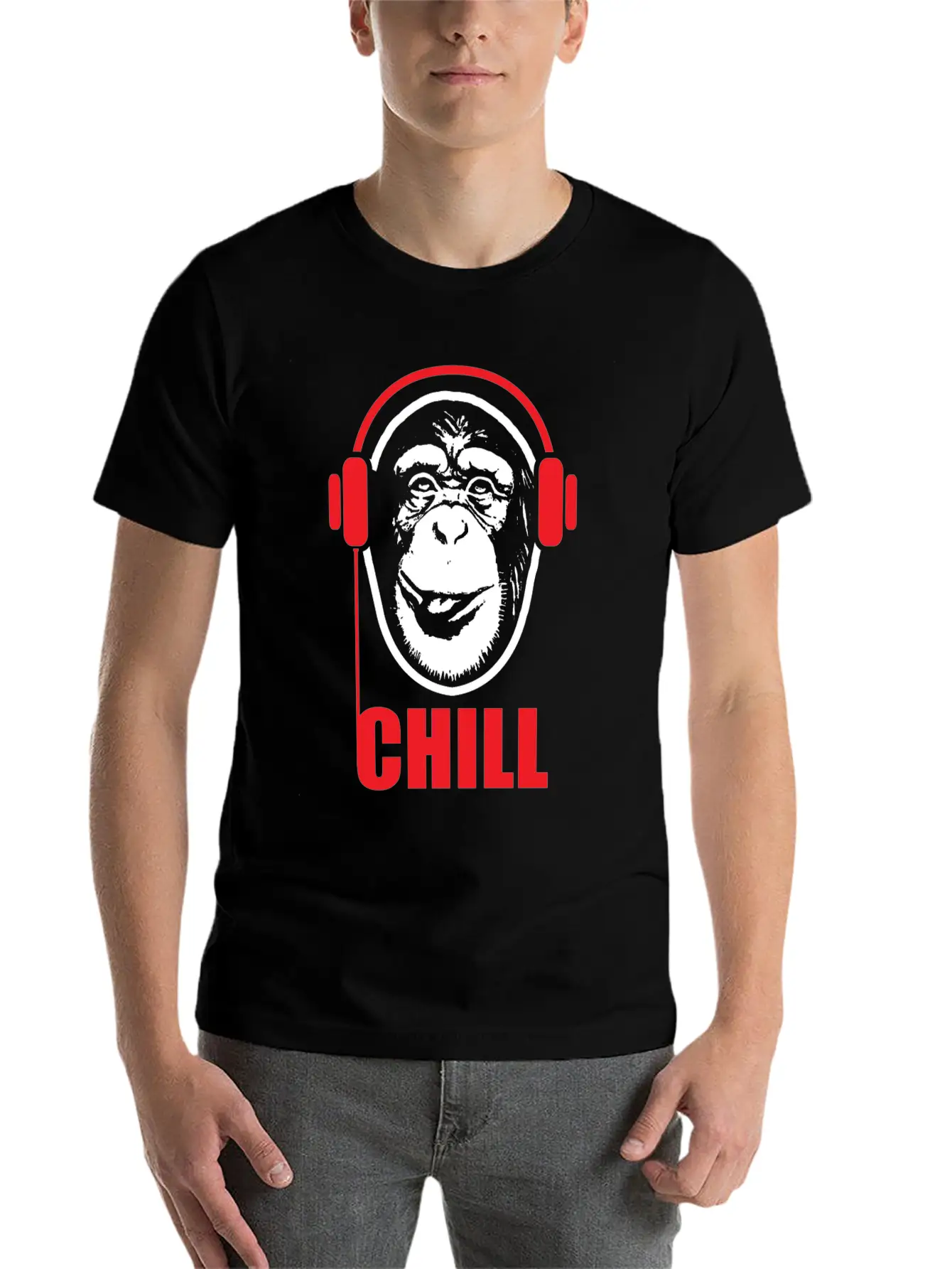 Music Monkey With Headphones Funny Gift Idea Stylish Everyday T-Shirt – Unisex Basic Cotton Tee