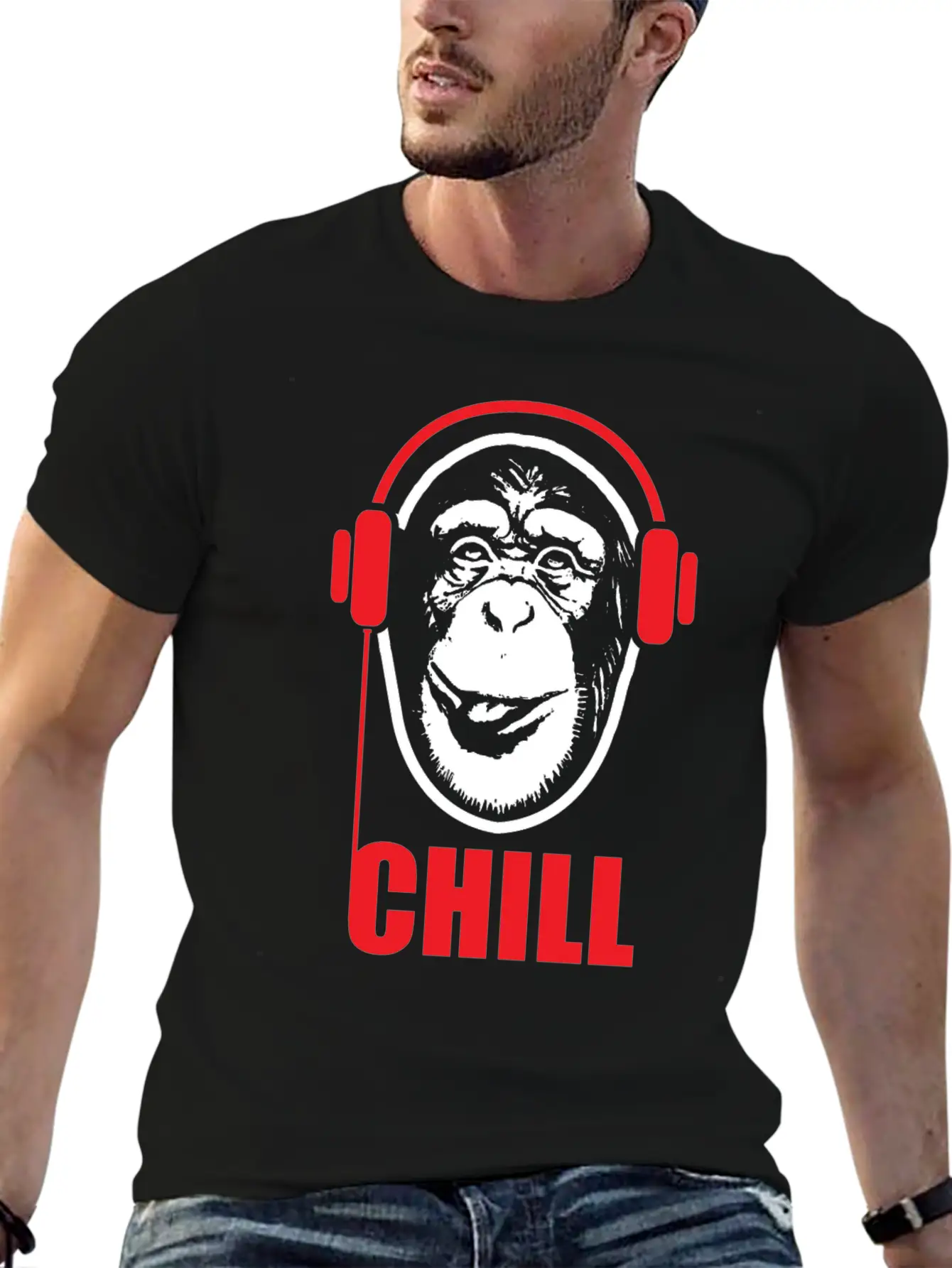 Music Monkey With Headphones Funny Gift Idea Stylish Everyday T-Shirt – Unisex Basic Cotton Tee