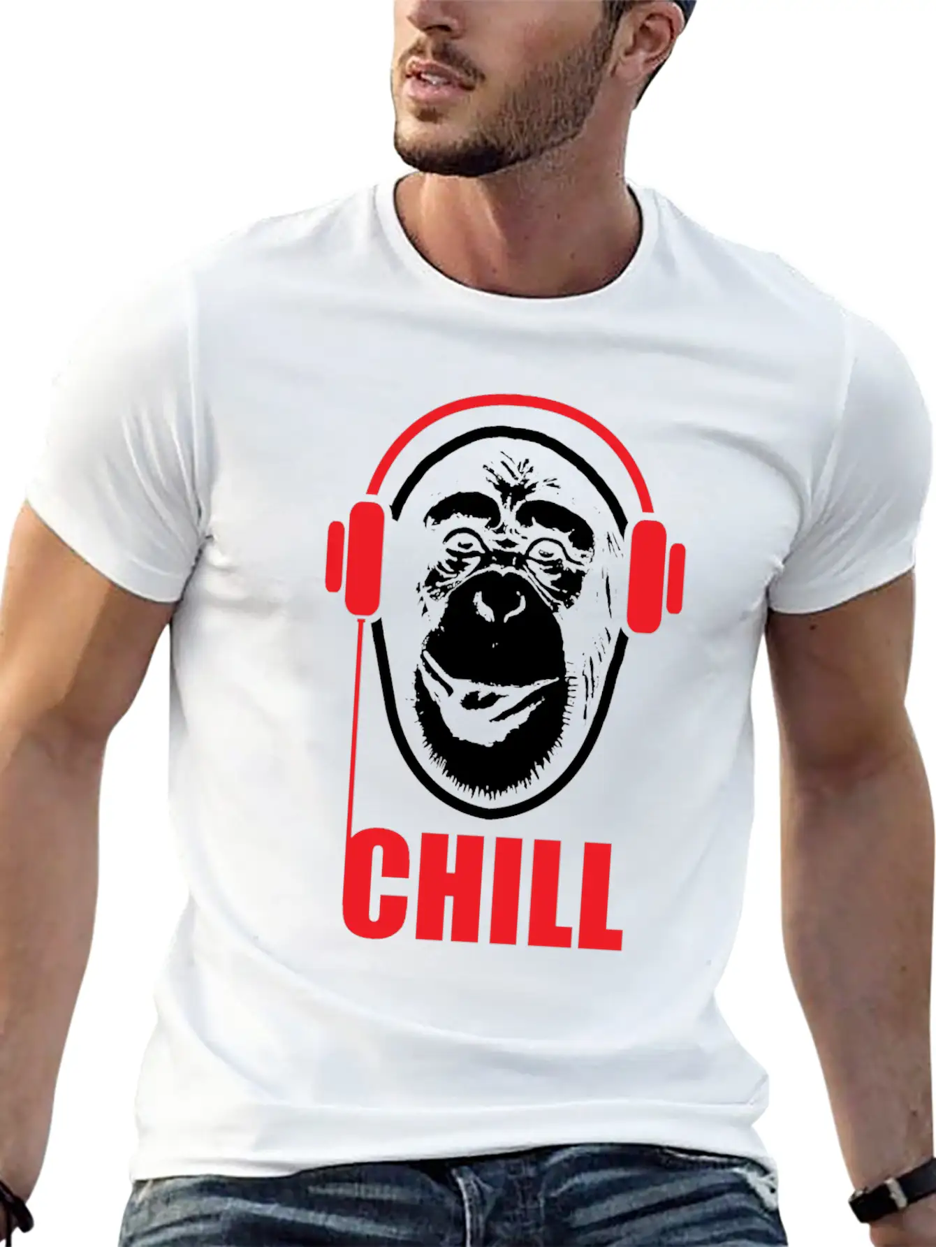 Music Monkey With Headphones Funny Gift Idea Stylish Everyday T-Shirt – Unisex Basic Cotton Tee