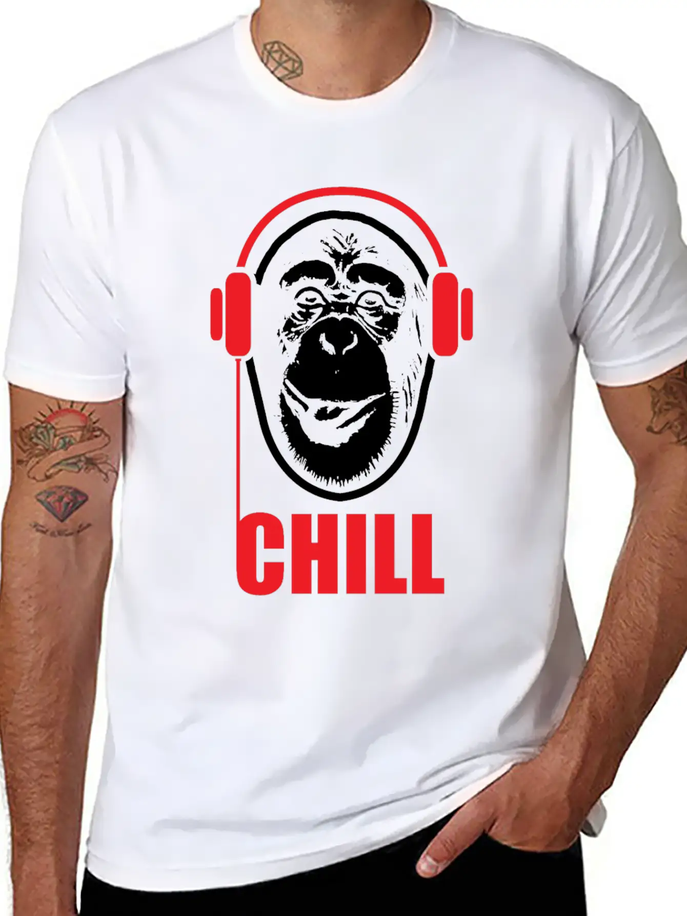 Music Monkey With Headphones Funny Gift Idea Stylish Everyday T-Shirt – Unisex Basic Cotton Tee
