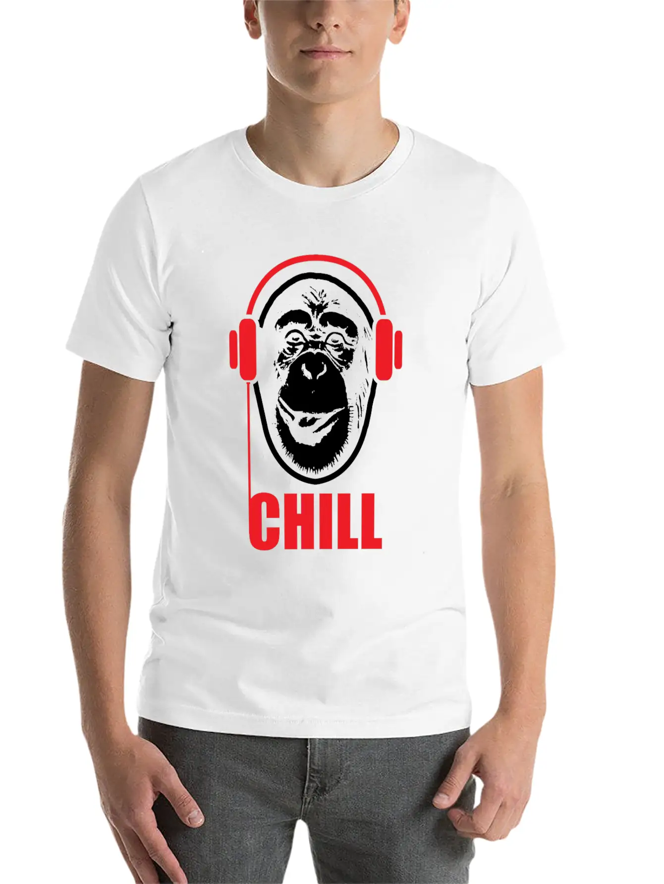 Music Monkey With Headphones Funny Gift Idea Stylish Everyday T-Shirt – Unisex Basic Cotton Tee