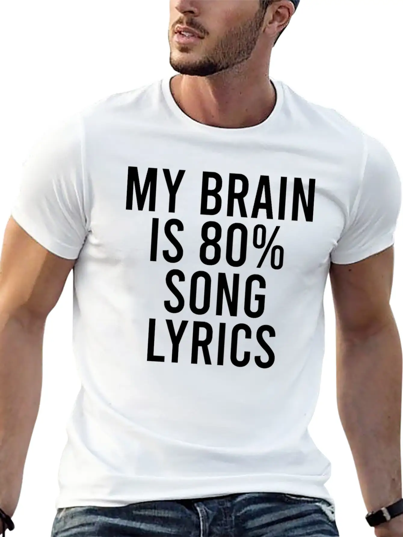 My Brain Is 80% Song Lyrics Unisex Short Sleeve Soft Cotton T-Shirt – Casual Everyday Wear