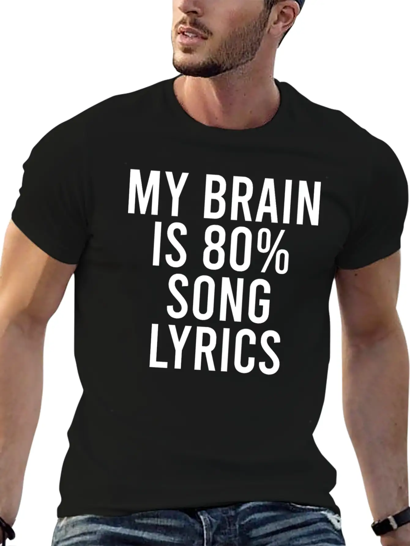 My Brain Is 80% Song Lyrics Unisex Short Sleeve Soft Cotton T-Shirt – Casual Everyday Wear