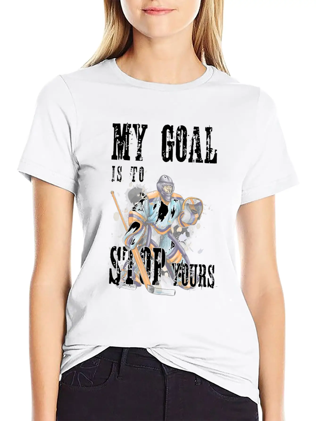 My Goal Is To Stop Yours Hockey Goalie Save Puck Essential Unisex Summer Tee – Soft Cotton Casual Fit