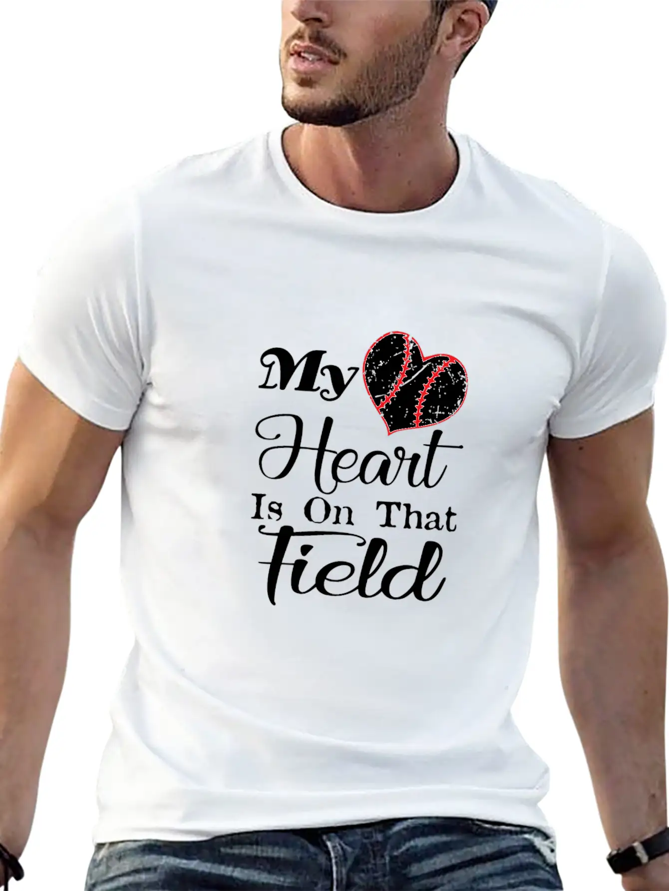 My Heart Is On That Field Baseball Gift Tee Unisex Short Sleeve Soft Cotton T-Shirt – Casual Everyday Wear