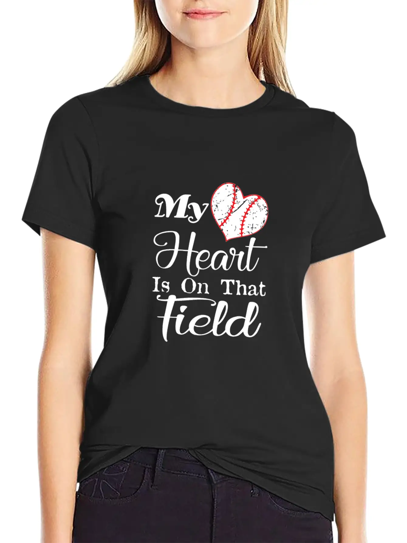 My Heart Is On That Field Baseball Gift Tee Unisex Short Sleeve Soft Cotton T-Shirt – Casual Everyday Wear