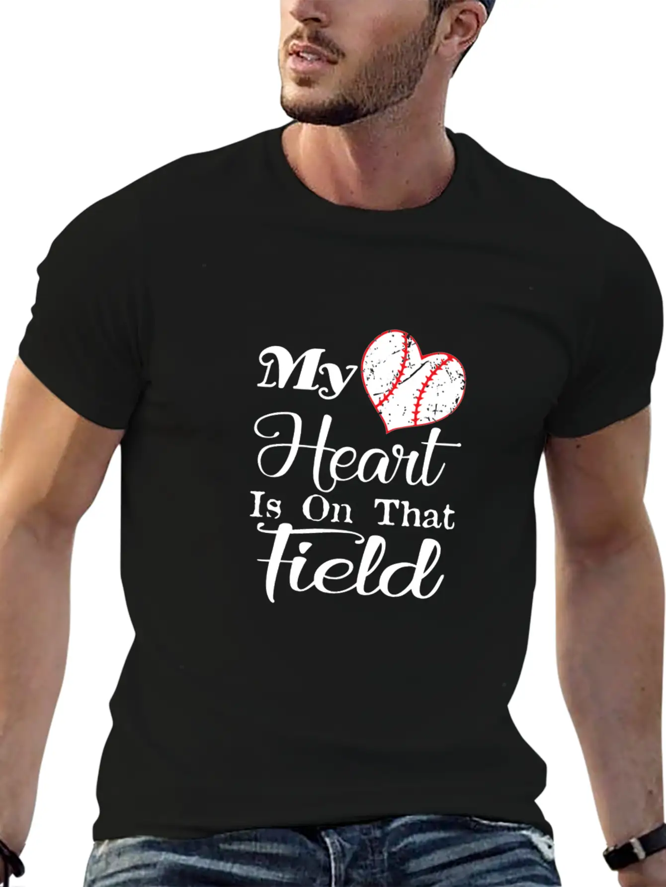 My Heart Is On That Field Baseball Gift Tee Unisex Short Sleeve Soft Cotton T-Shirt – Casual Everyday Wear